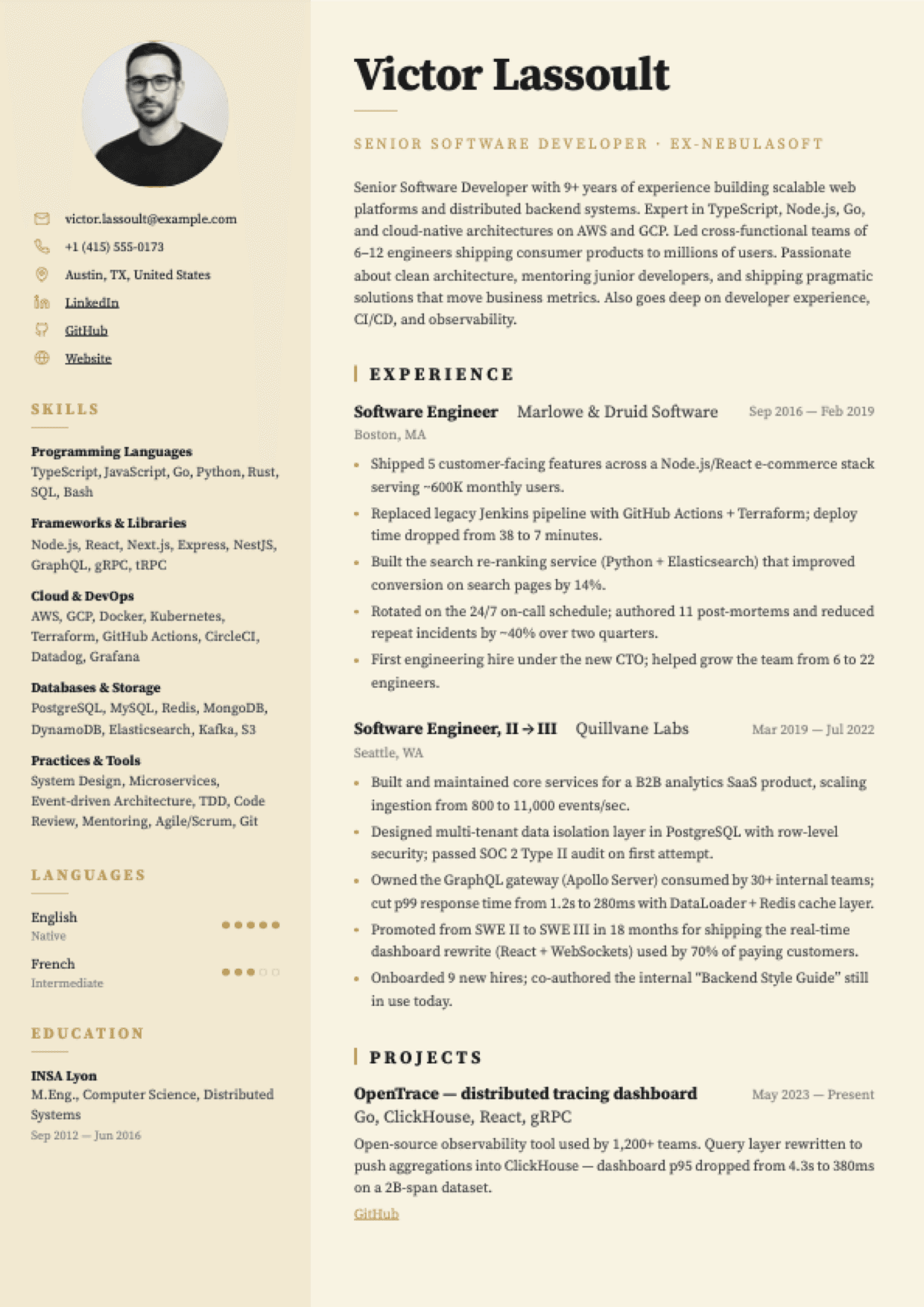 Atelier resume template preview