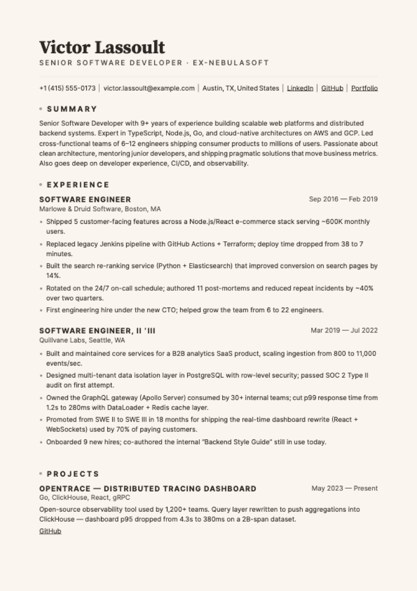 Atrium resume template preview