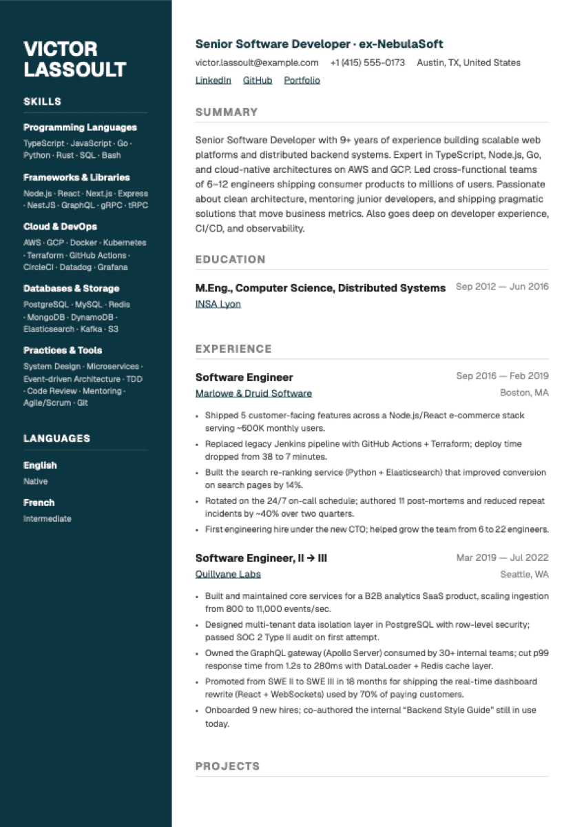 Beacon resume template preview
