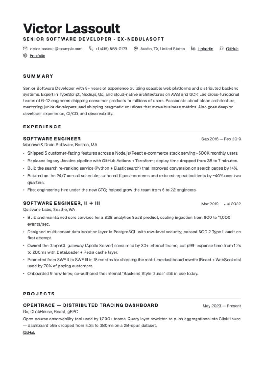 Bulletin resume template preview