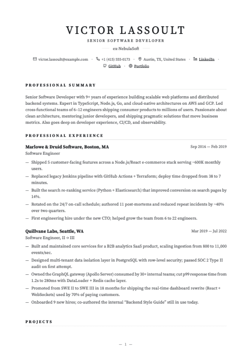 Chronicle resume template preview
