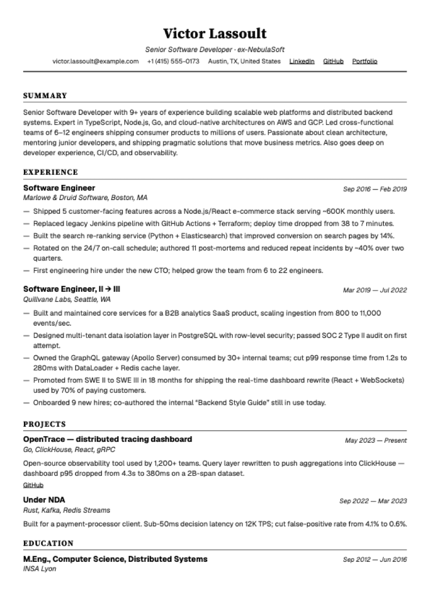 Classic Professional resume template preview