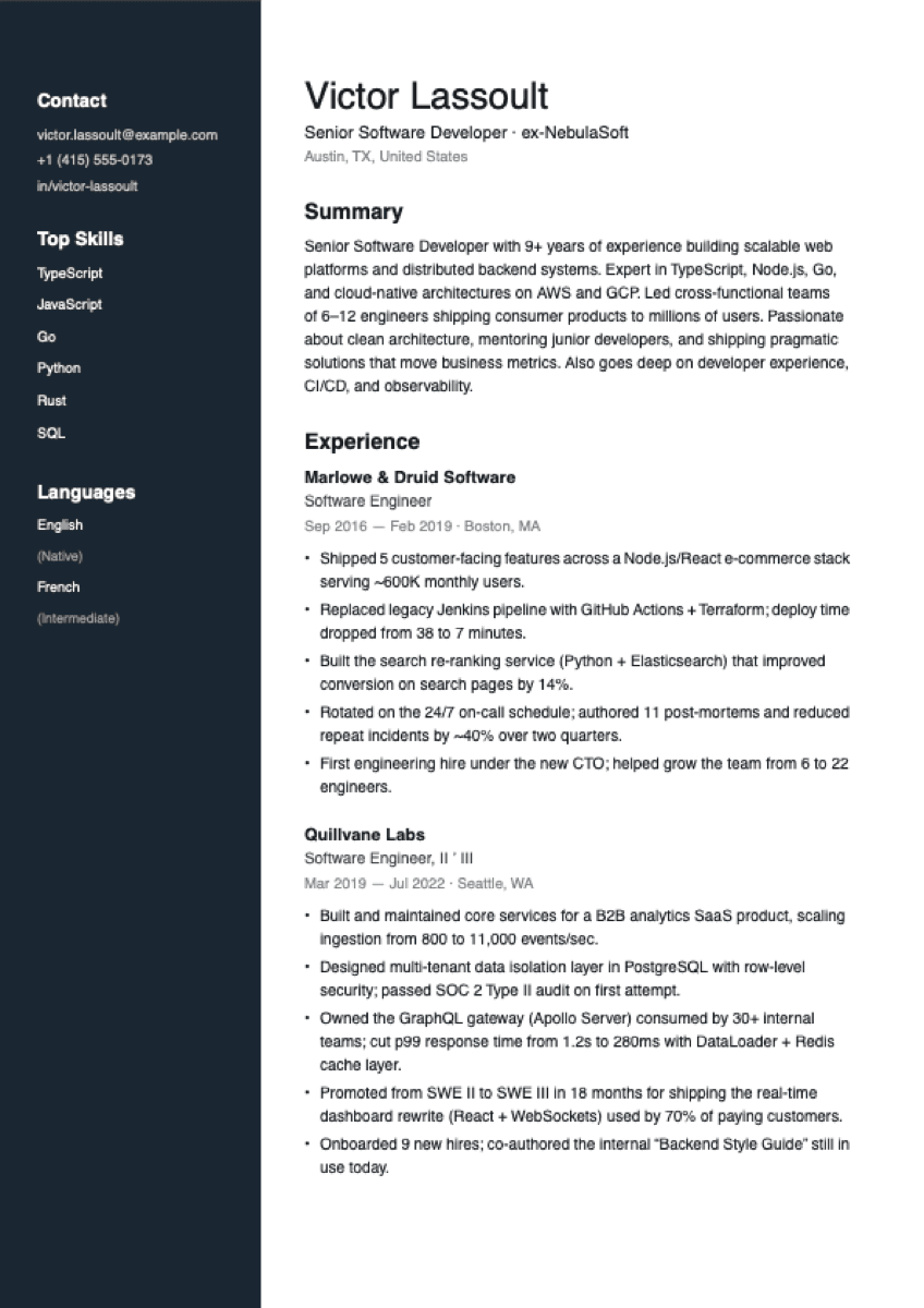 Cobalt resume template preview