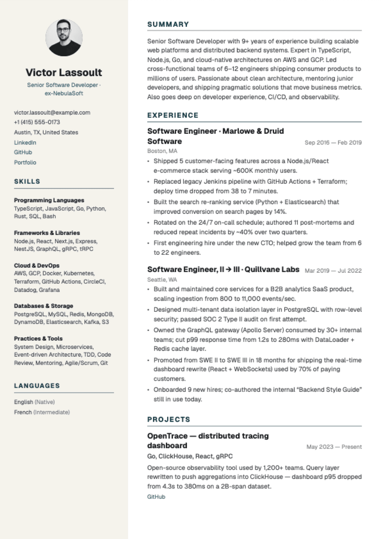 Compact Engineer resume template preview