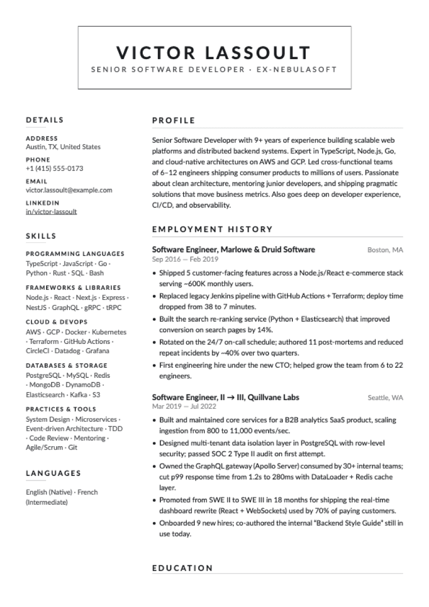 Folio resume template preview