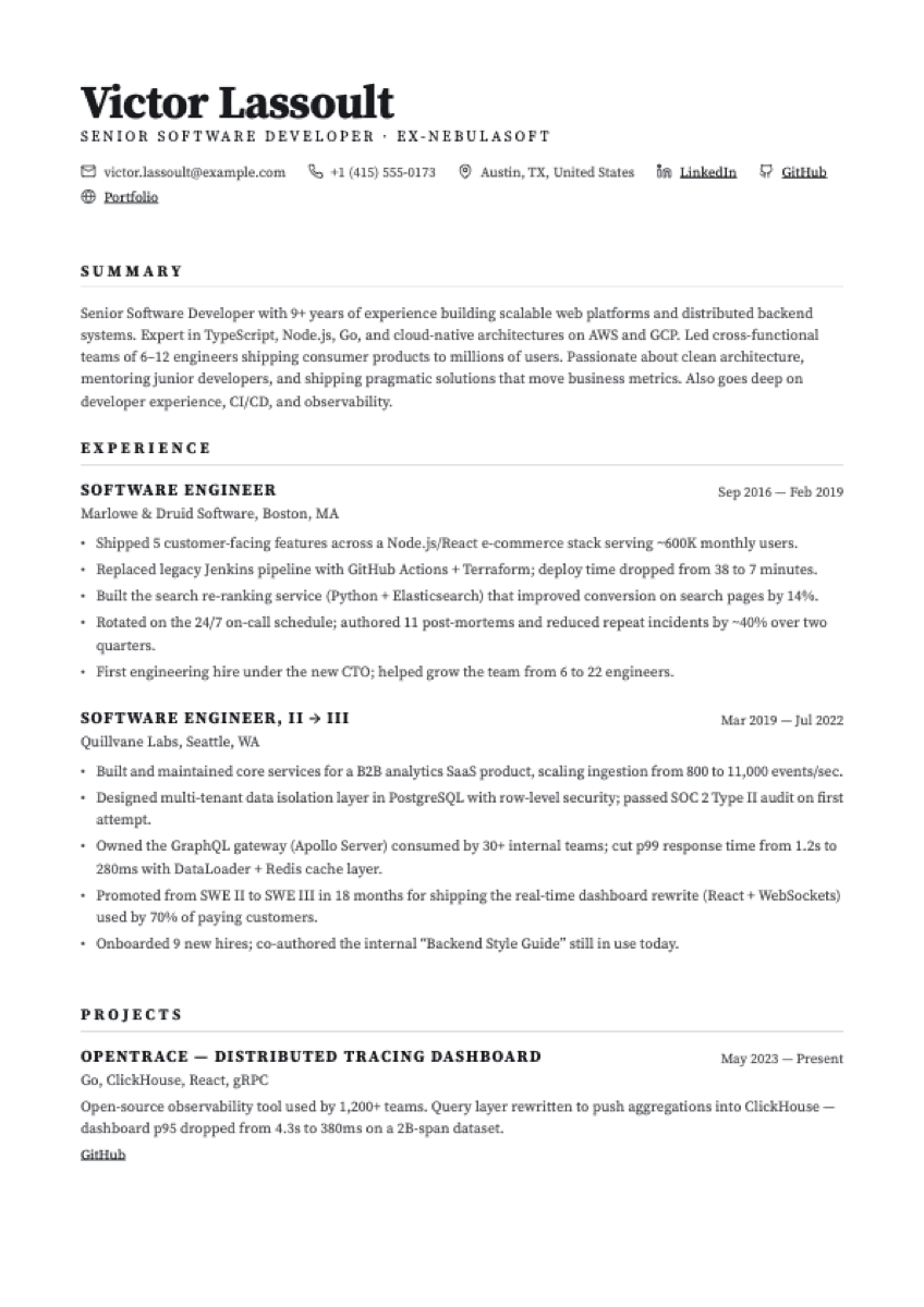 Gazette resume template preview