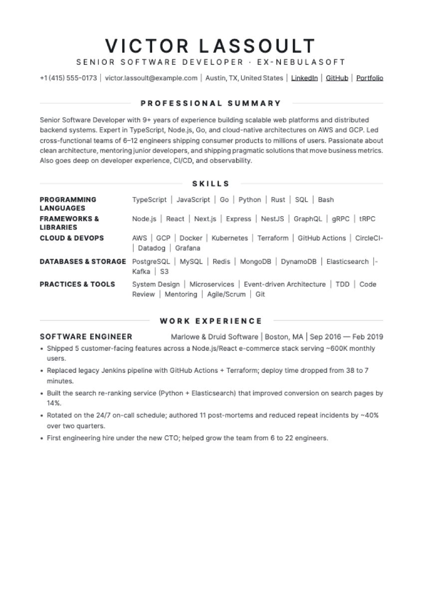 Herald resume template preview