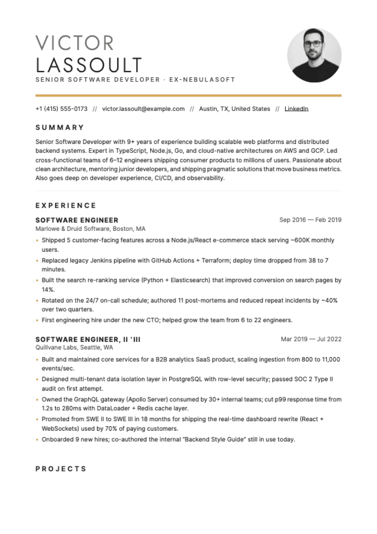 Linen resume template preview