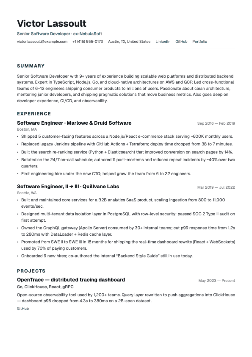 Modern Minimalist resume template preview