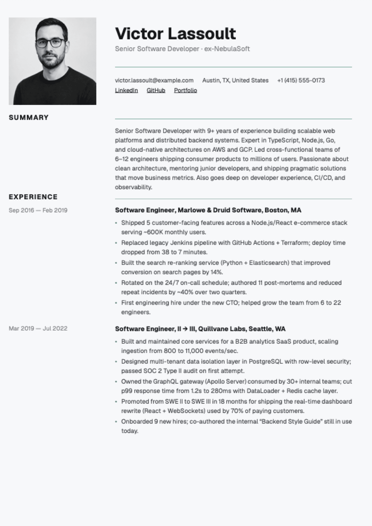 Portrait Premium resume template preview
