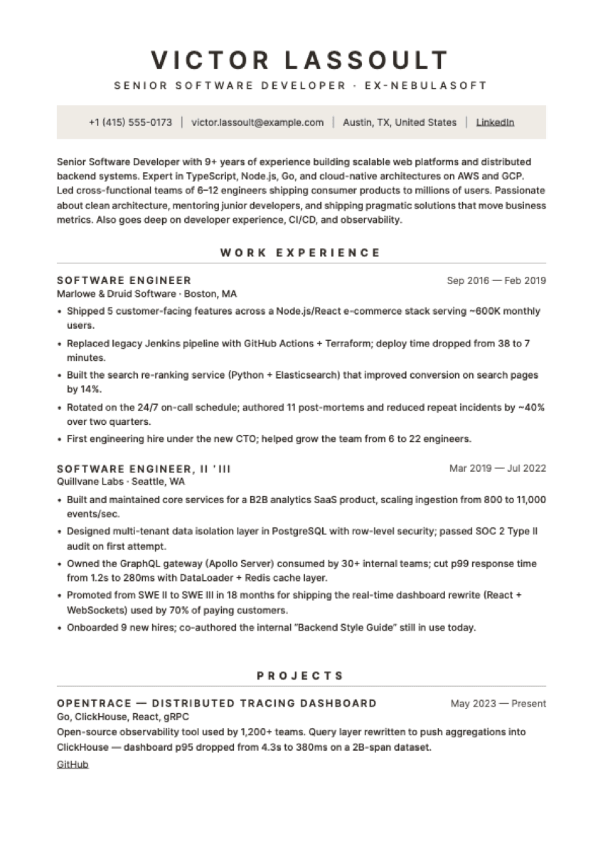 Slate resume template preview