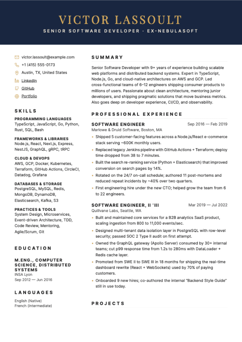 Sovereign resume template preview
