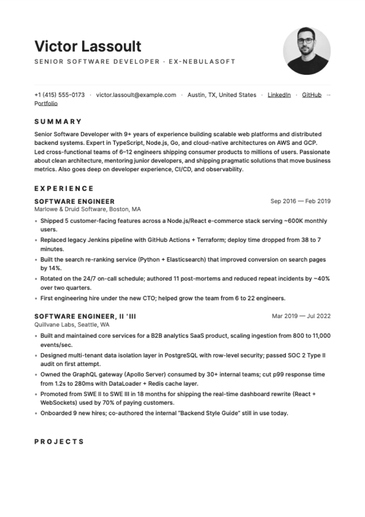 Studio resume template preview