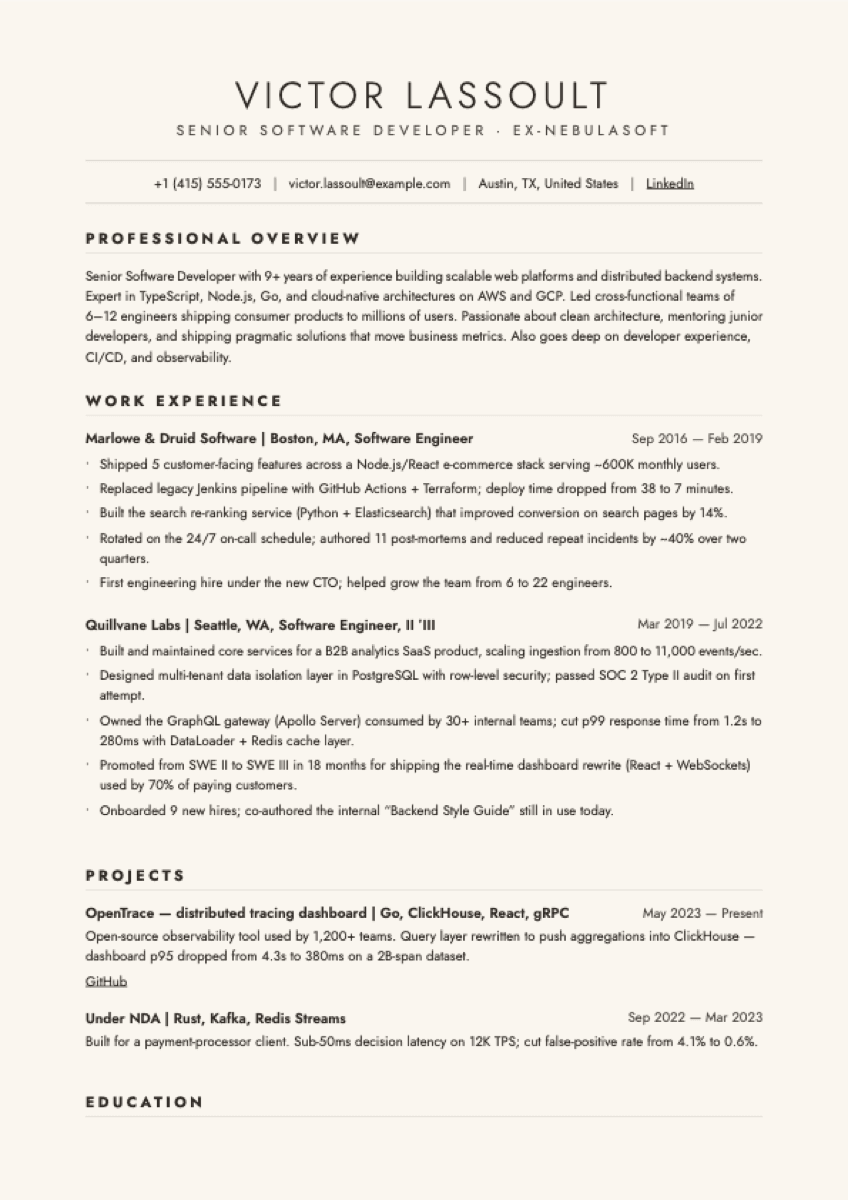 Vellum resume template preview
